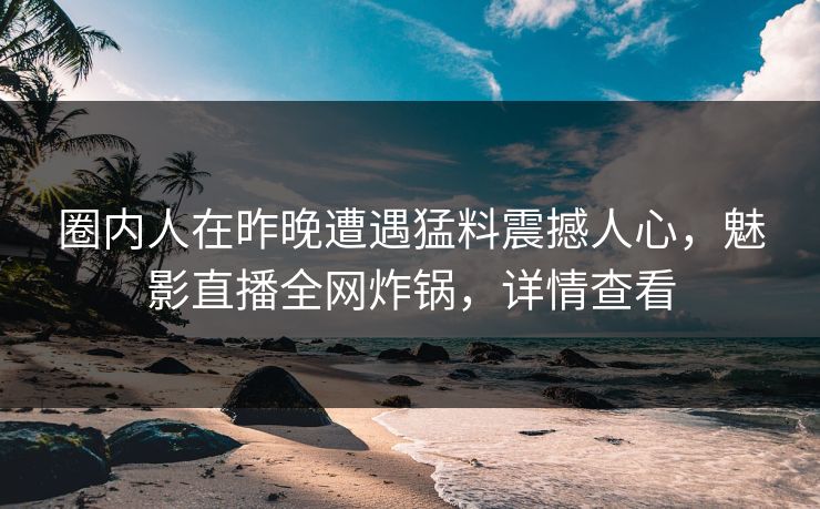 圈内人在昨晚遭遇猛料震撼人心，魅影直播全网炸锅，详情查看